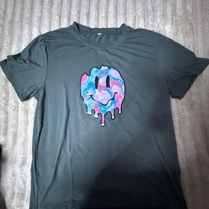 Graphic Tee with Dripping Smiley Face